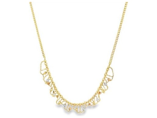 18K Yellow Gold Twisted Wire Bib Necklace with Decorative Loops